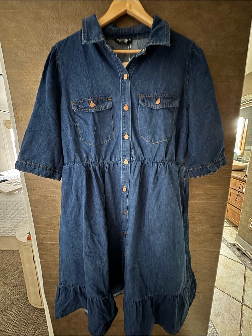 BloomChic Dark Blue Denim Button-Front Casual Dress